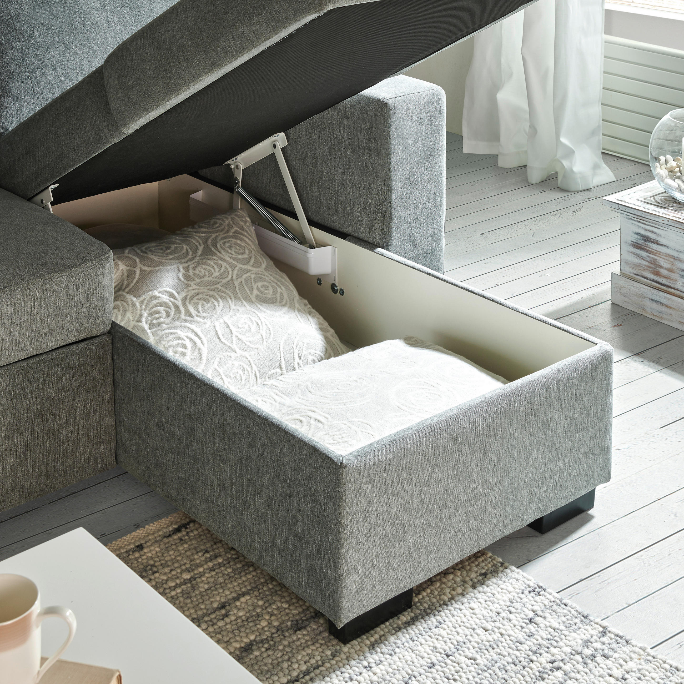 Thumbnail - Carryhome Ecksofa, Mintgrün, Textil, Uni, 3-Sitzer, Ottomane rechts, seitenverkehrt montierbar, L-Form, 244x157 cm, Schl...