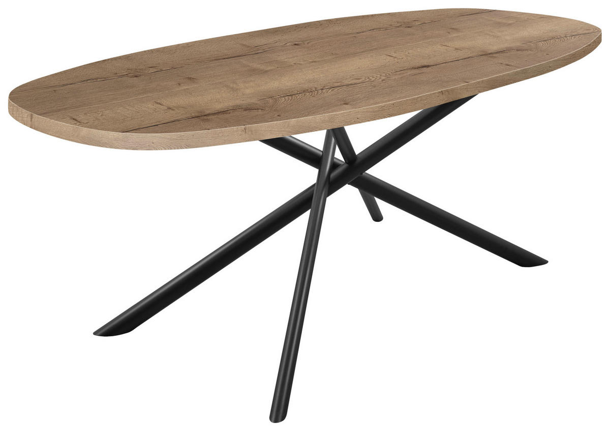 ESSTISCH Schwarz, Eiche dunkel bootsförmig  in verschiedenen Holzdekoren erhältlich  - Eiche dunkel/Schwarz, Basics, Holzwerkstoff/Metall (220/105/76cm) - Celina Home