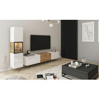 DNEVNI REGAL,  bela, hrast wotan  - hrast wotan/siva, Design, umetna masa/steklo (210/130/32,5cm) - MID.YOU