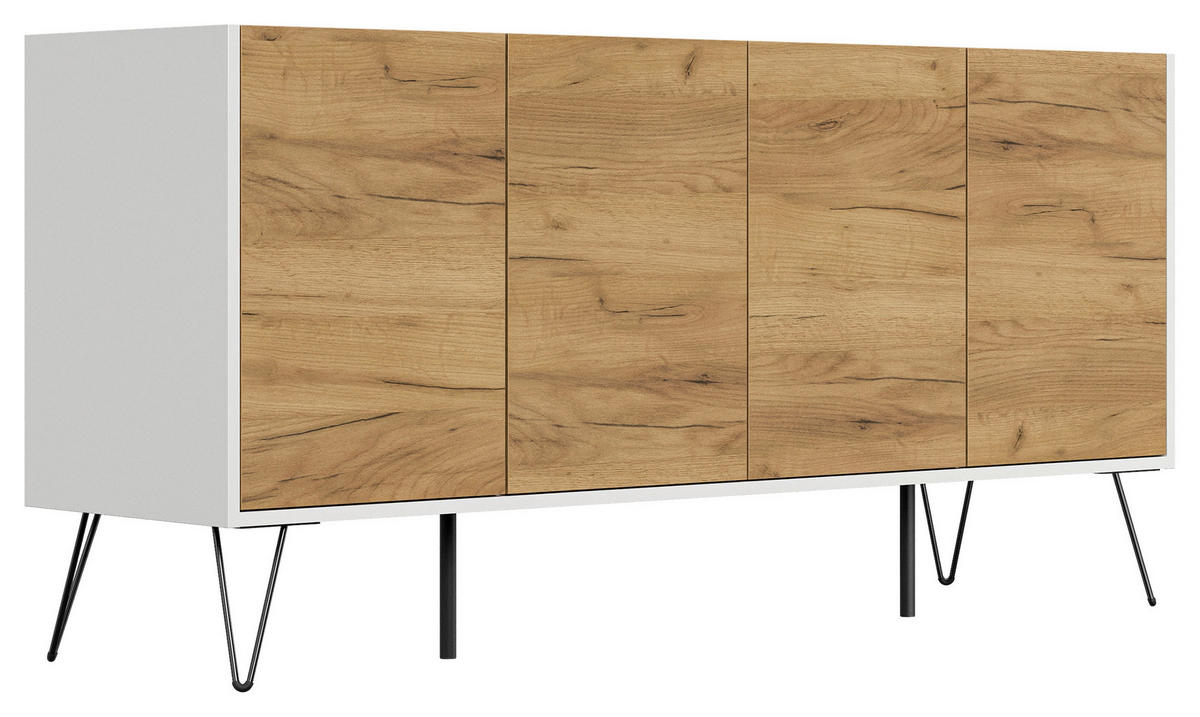 SIDEBOARD Posseik Industrial 155/75,8/42 cm  - Eichefarben/Weiß Hochglanz, Design, Holzwerkstoff/Metall (155/75,8/42cm) - MID.YOU