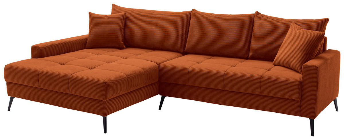 ECKSOFA Dunkelorange Cord  - Dunkelorange/Schwarz, KONVENTIONELL, Textil/Metall (173/280cm) - Hom`in