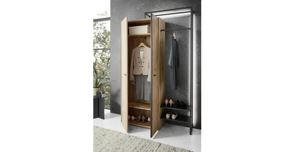 GARDEROBENSCHRANK 128,9/210,3/37 cm - Dunkelgrau/Eichefarben, Natur, Holz/Holzwerkstoff (128,9/210,3/37cm) - Valnatura