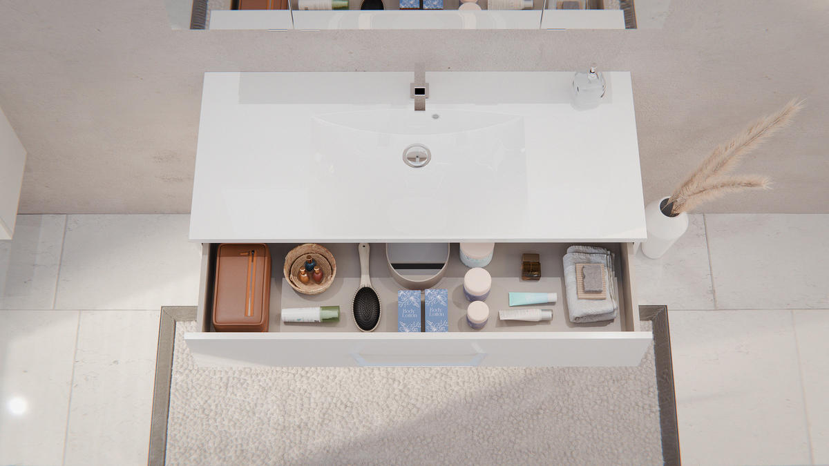 BADEZIMMER 3-teilig  in 120 cm  - Chromfarben/Weiß Hochglanz, MODERN, Glas/Holzwerkstoff (120cm) - MID.YOU