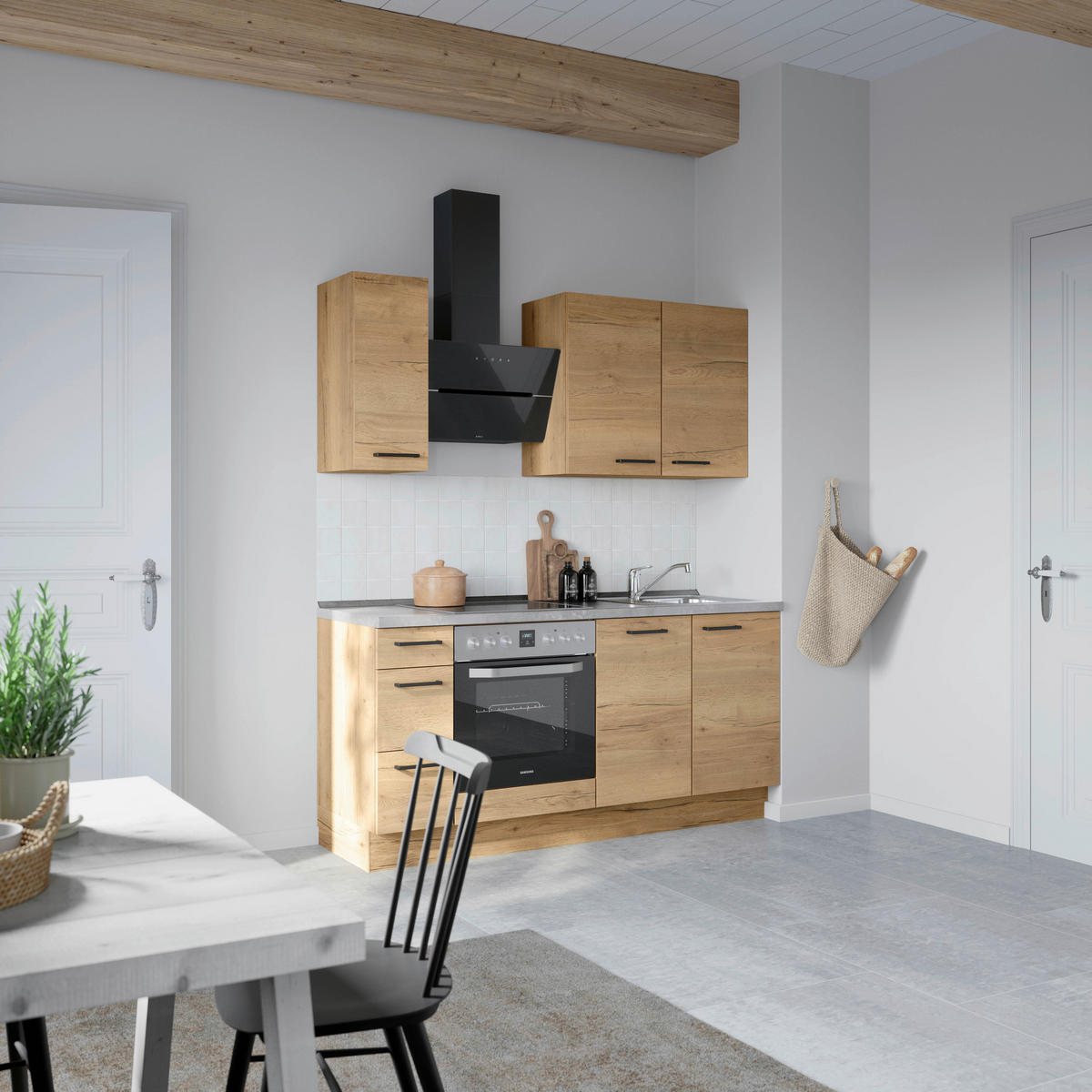 KÜCHENBLOCK 180 cm   in Eichefarben, Schieferfarben  - Schieferfarben/Eichefarben, MODERN, Holzwerkstoff/Metall (180cm) - Nobilia