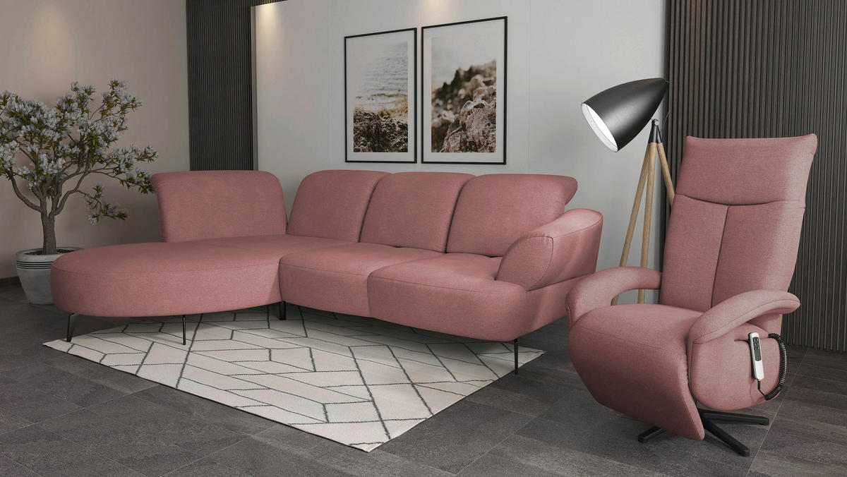 ECKSOFA DANCE E Altrosa Mikrofaser  - Schwarz/Altrosa, MODERN, Textil/Metall (208/313cm) - Sit & More