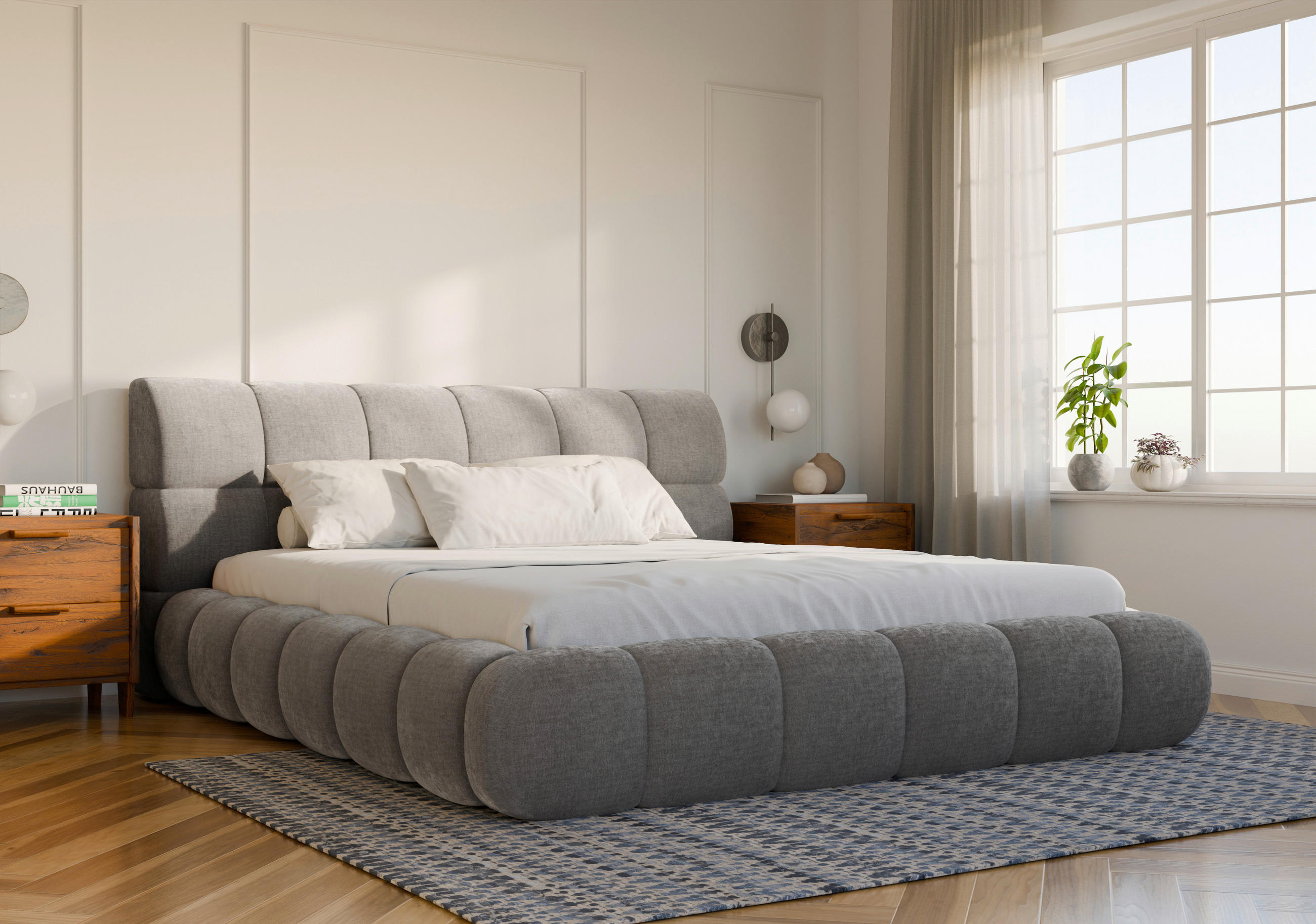 POLSTERBETT 180/200 cm,  in Taupe, Lattenrost, Bettkasten,  - Taupe/Schwarz, Design, Holz/Textil (180/200cm) - Chameo