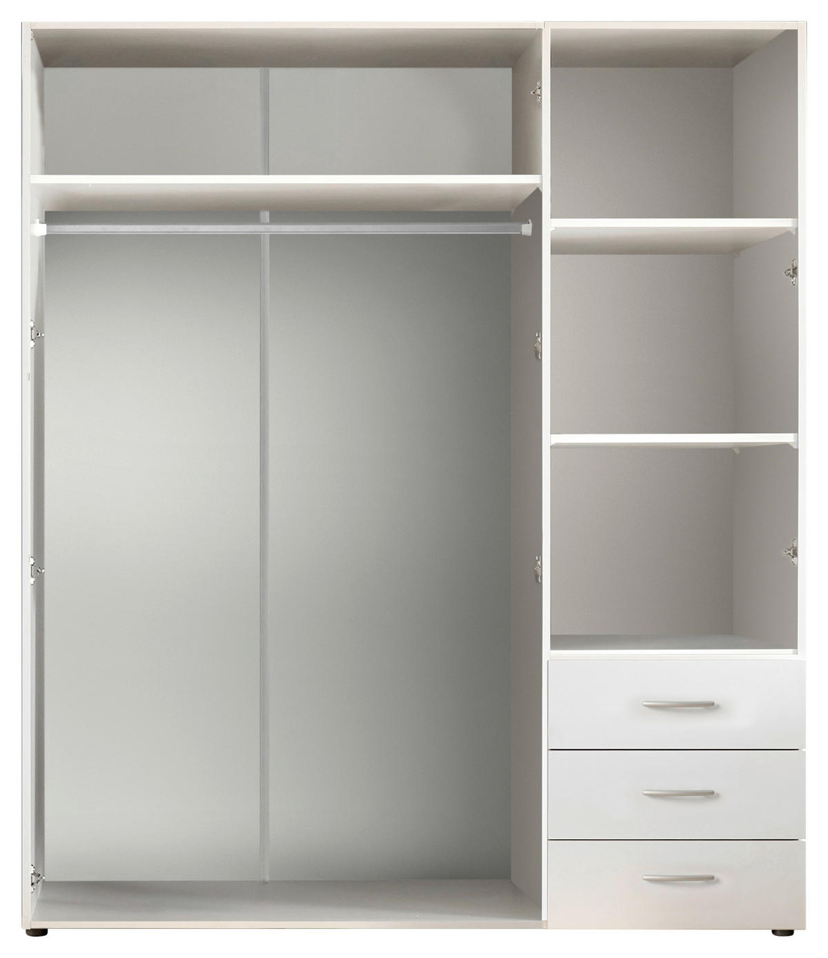 ŠATNÍ SKŘÍŇ S OTOČNÝMI DVEŘMI, bílá, 150/176/51,3 cm - bílá/barvy stříbra, Moderní, kompozitní dřevo/plast (150/176/51,3cm) - MID.YOU
