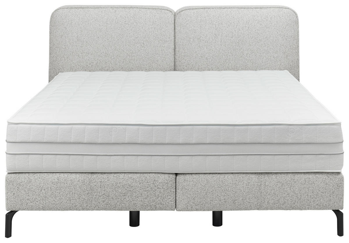 BOXSPRINGBETT 180/200 cm,  in Hellgrau, H2 + H3 = mittel + fest  - Hellgrau/Schwarz, KONVENTIONELL, Textil/Metall (180/200cm) - Voleo