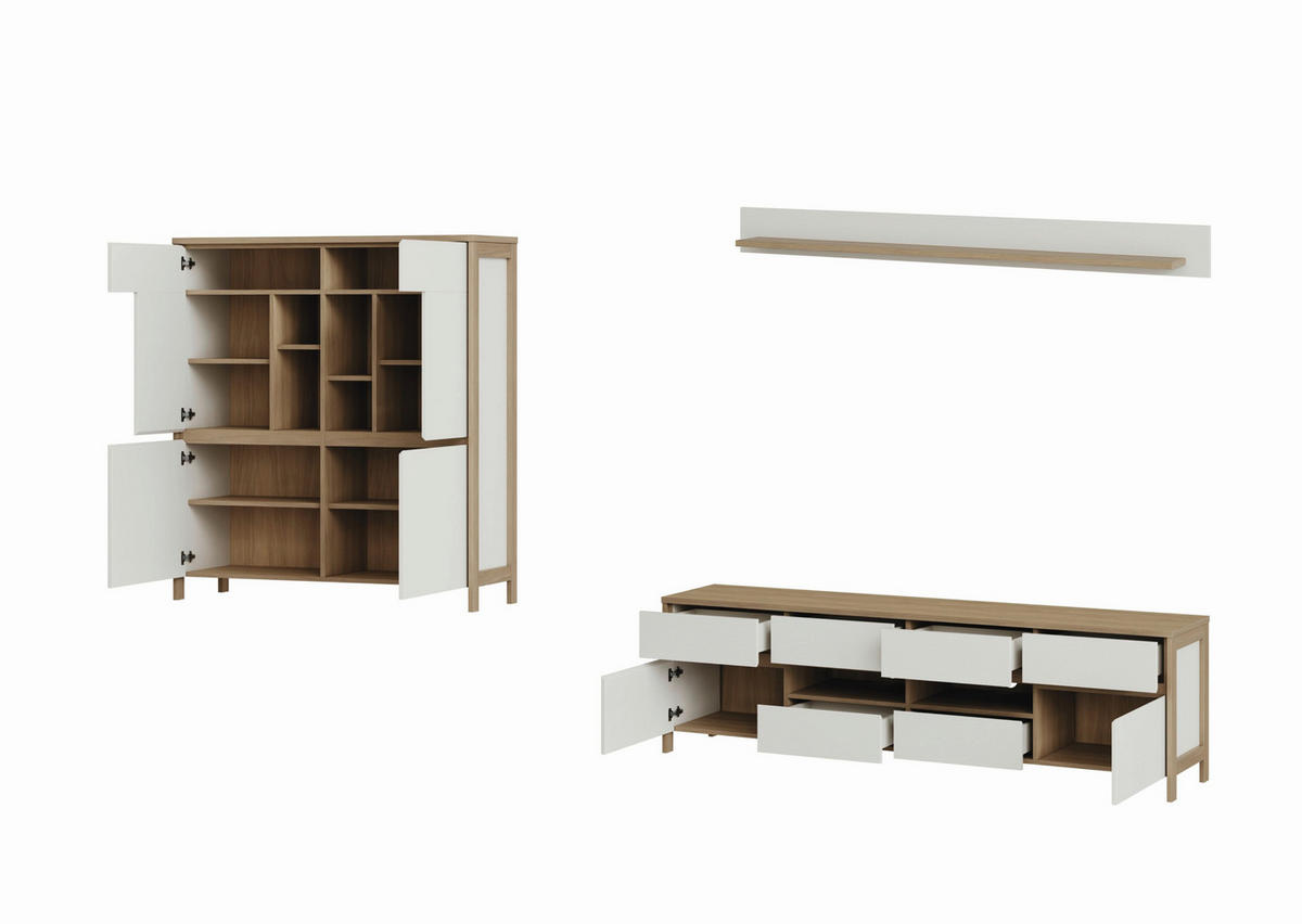 WOHNWAND 3-teilig  in Weiß  319/170/39 cm  - Eichefarben/Weiß, Design, Holzwerkstoff (319/170/39cm) - MID.YOU