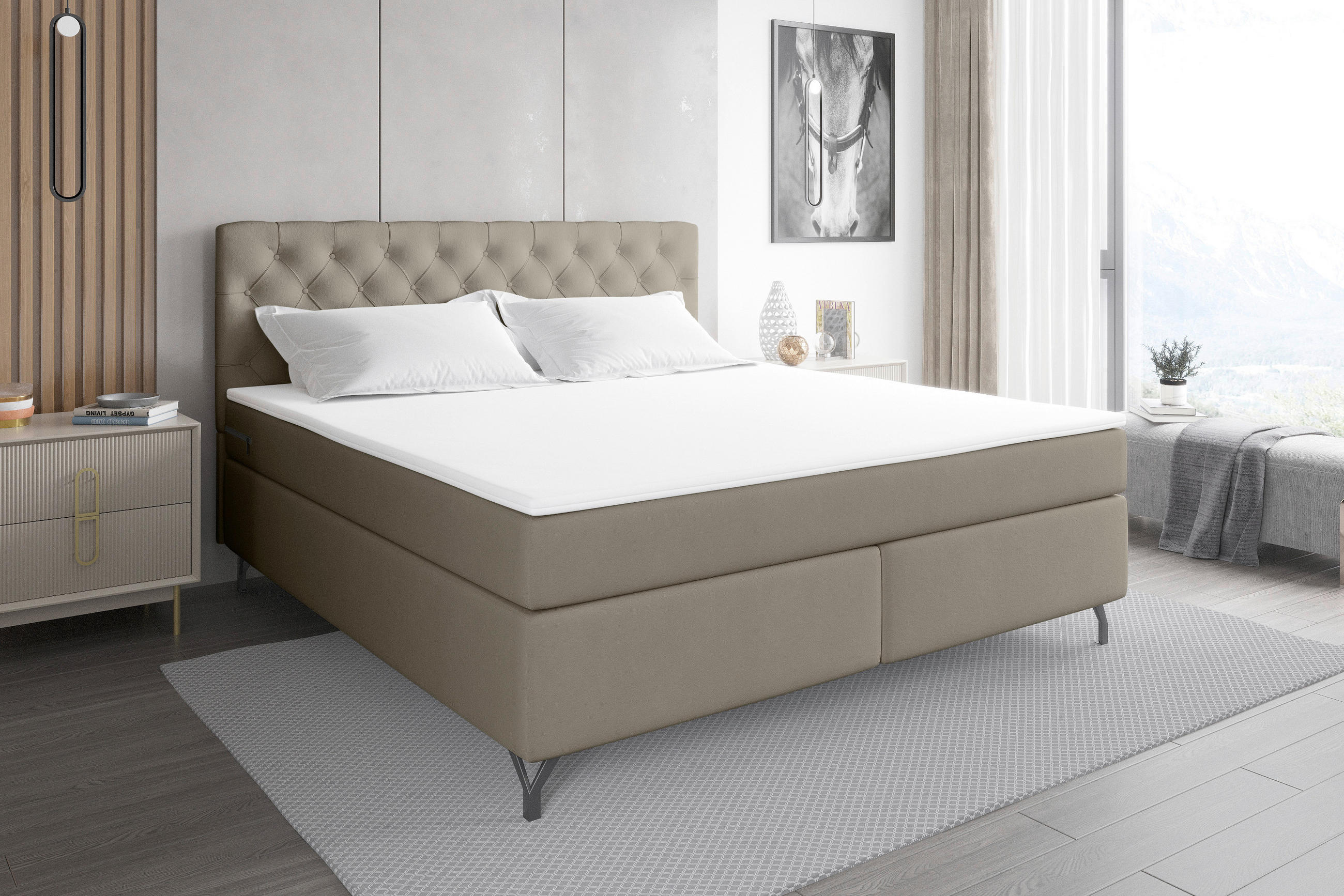 BOXSPRINGBETT 180/200 cm  in Graubraun  - Graubraun/Schwarz, KONVENTIONELL, Textil/Metall (180/200cm) - Boxxx