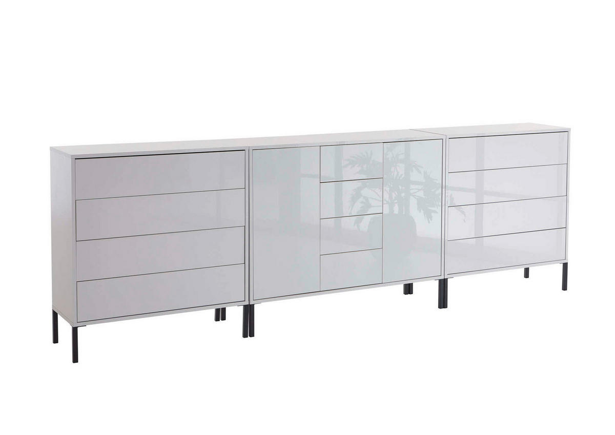SIDEBOARD Mailand Set 12 + MF  in 264/86/33 cm  - Weiß Hochglanz/Anthrazit, MODERN, Holzwerkstoff/Metall (264/86/33cm) - MID.YOU