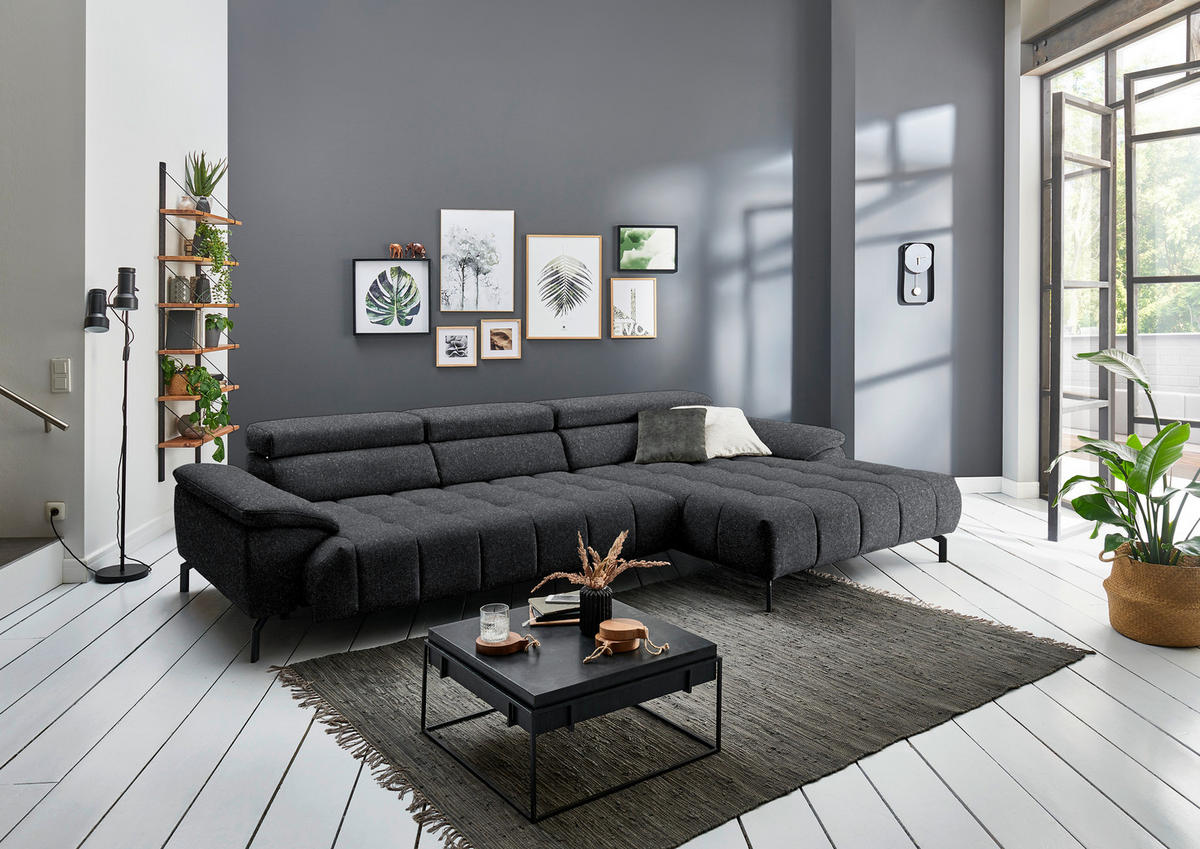 ECKSOFA in Chenille Anthrazit  329/190 cm  - Anthrazit/Schwarz, Design, Textil/Metall (329/190cm) - Beldomo Style