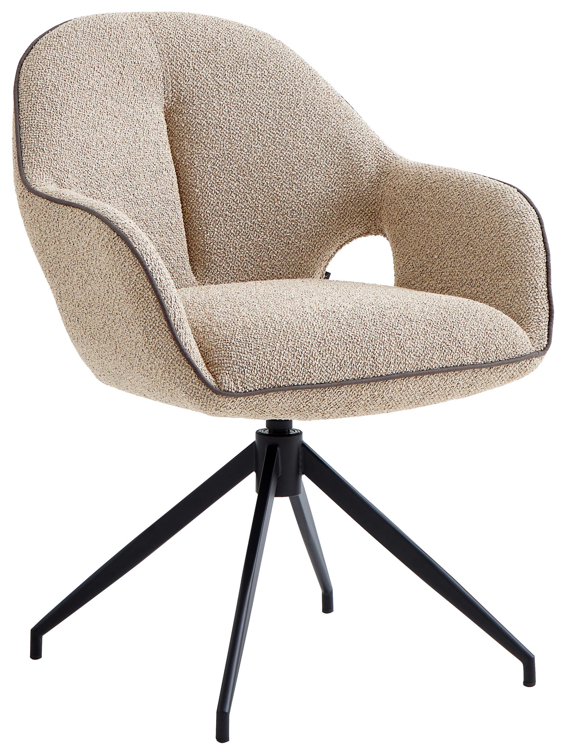 ARMLEHNSTUHL  in Eisen Leinenoptik  - Sandfarben/Schwarz, Design, Textil/Metall (62/85/64cm) - Novel