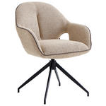 ARMLEHNSTUHL  Sitzfläche 360° drehbar, automatische Rückholfunktion Leinenoptik  - Sandfarben/Schwarz, Design, Textil/Metall (62/85/64cm) - Novel