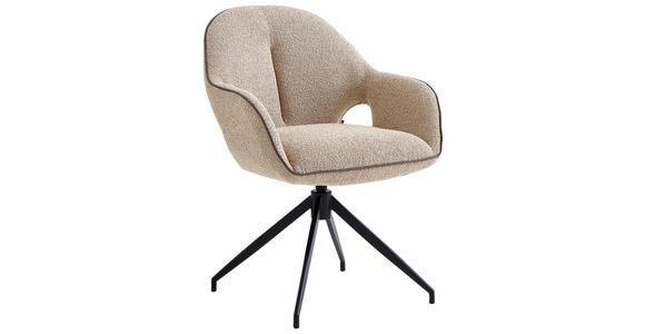 ARMLEHNSTUHL  Sitzfläche 360° drehbar, automatische Rückholfunktion Leinenoptik  - Sandfarben/Schwarz, Design, Textil/Metall (62/85/64cm) - Novel