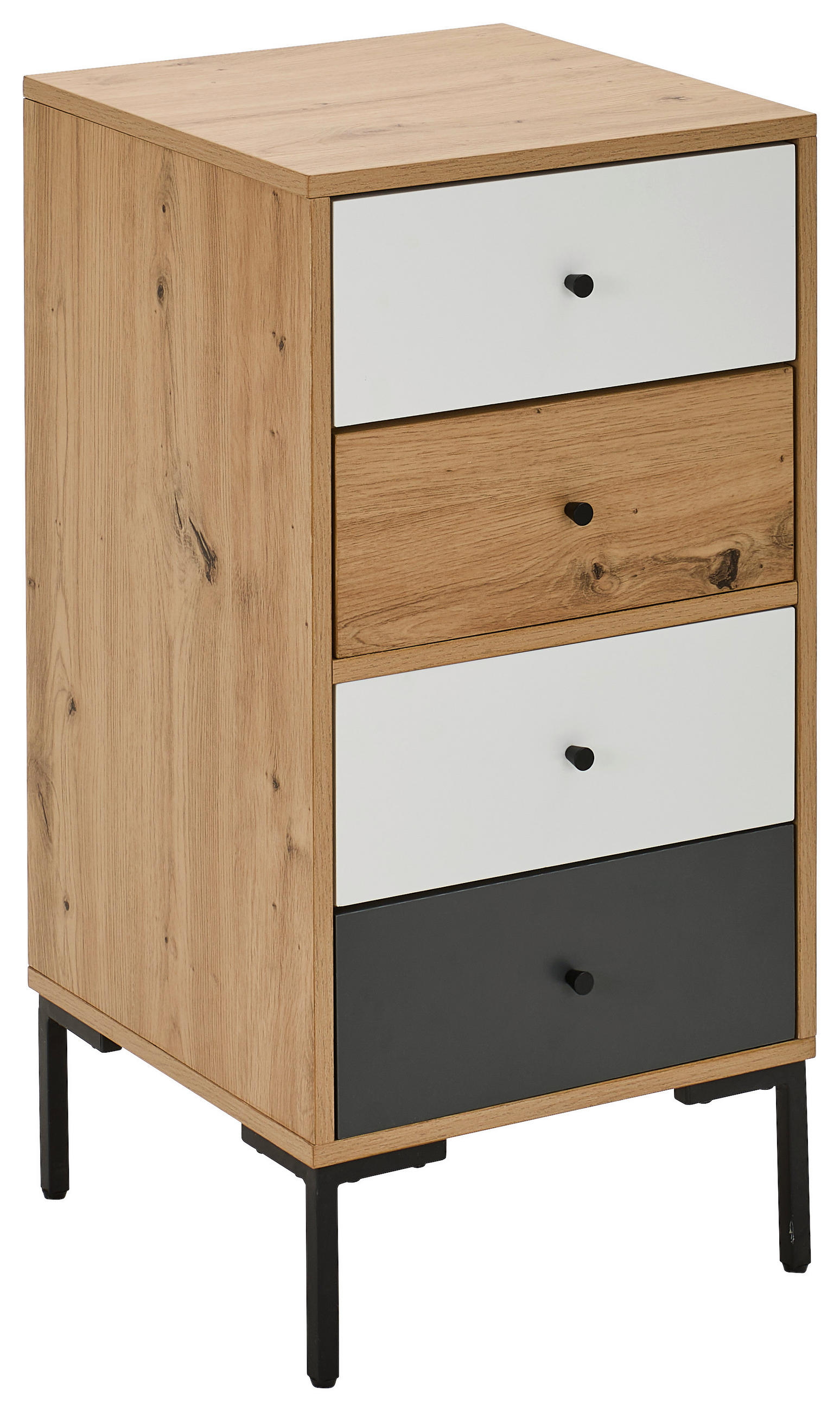 KOMMODE  in 40/80/40 cm  - Eichefarben/Schwarz, Design, Holzwerkstoff/Metall (40/80/40cm) - Carryhome