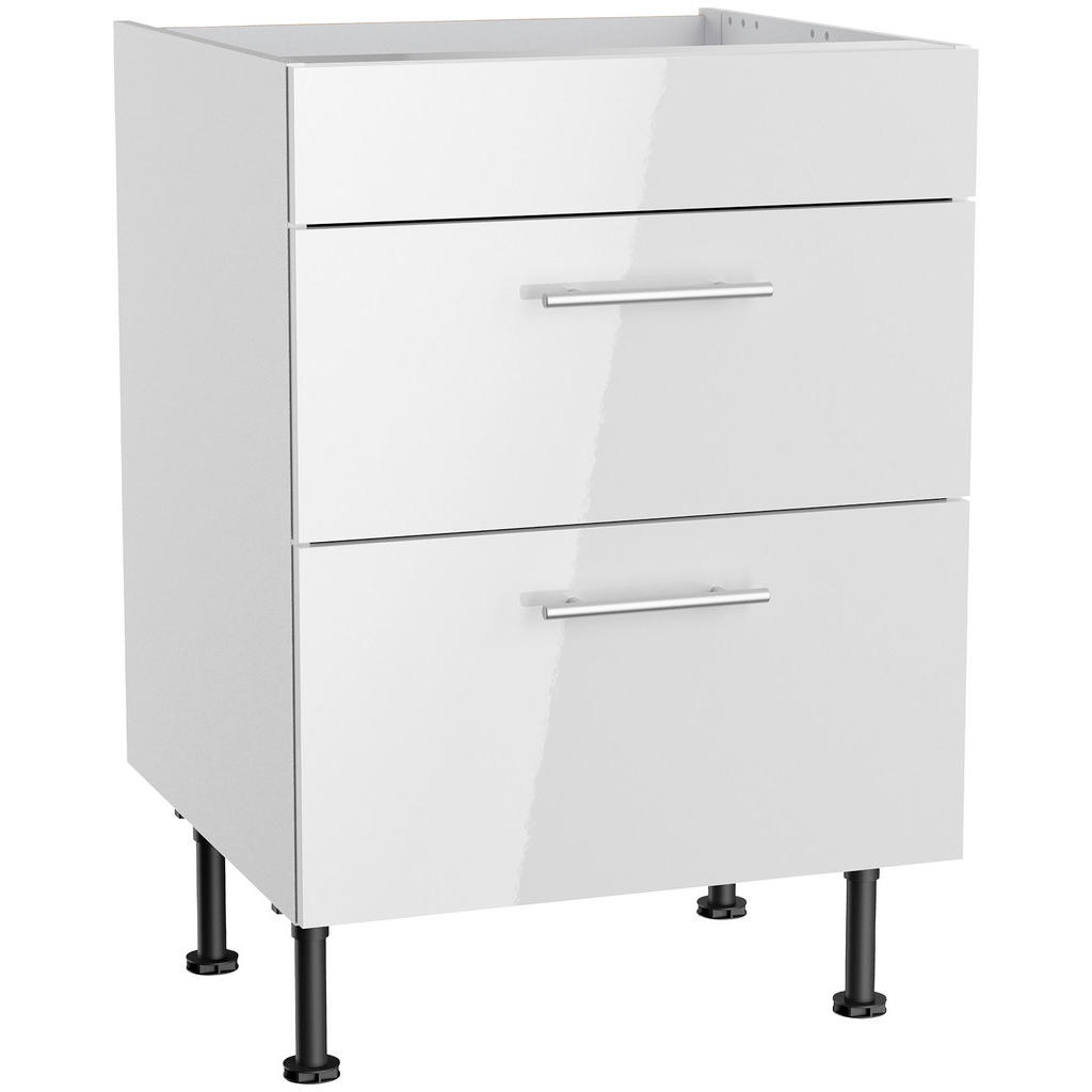 Thumbnail - Optifit Küchenleerblock, Weiß, Weiß Hochglanz, Metall, 3 Schubladen, seitenverkehrt montierbar, nur wie online abgebilde...