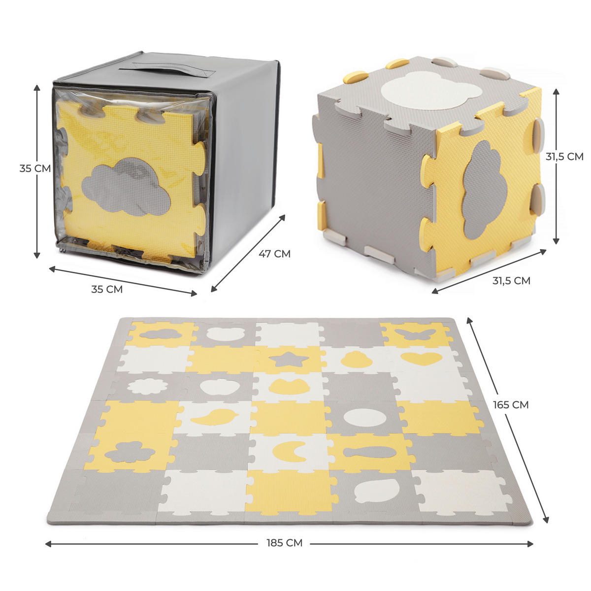 PUZZLEMATTE Luno Shapes  - Gelb/Weiß, Basics (165/1.2/185cm) - kinderkraft