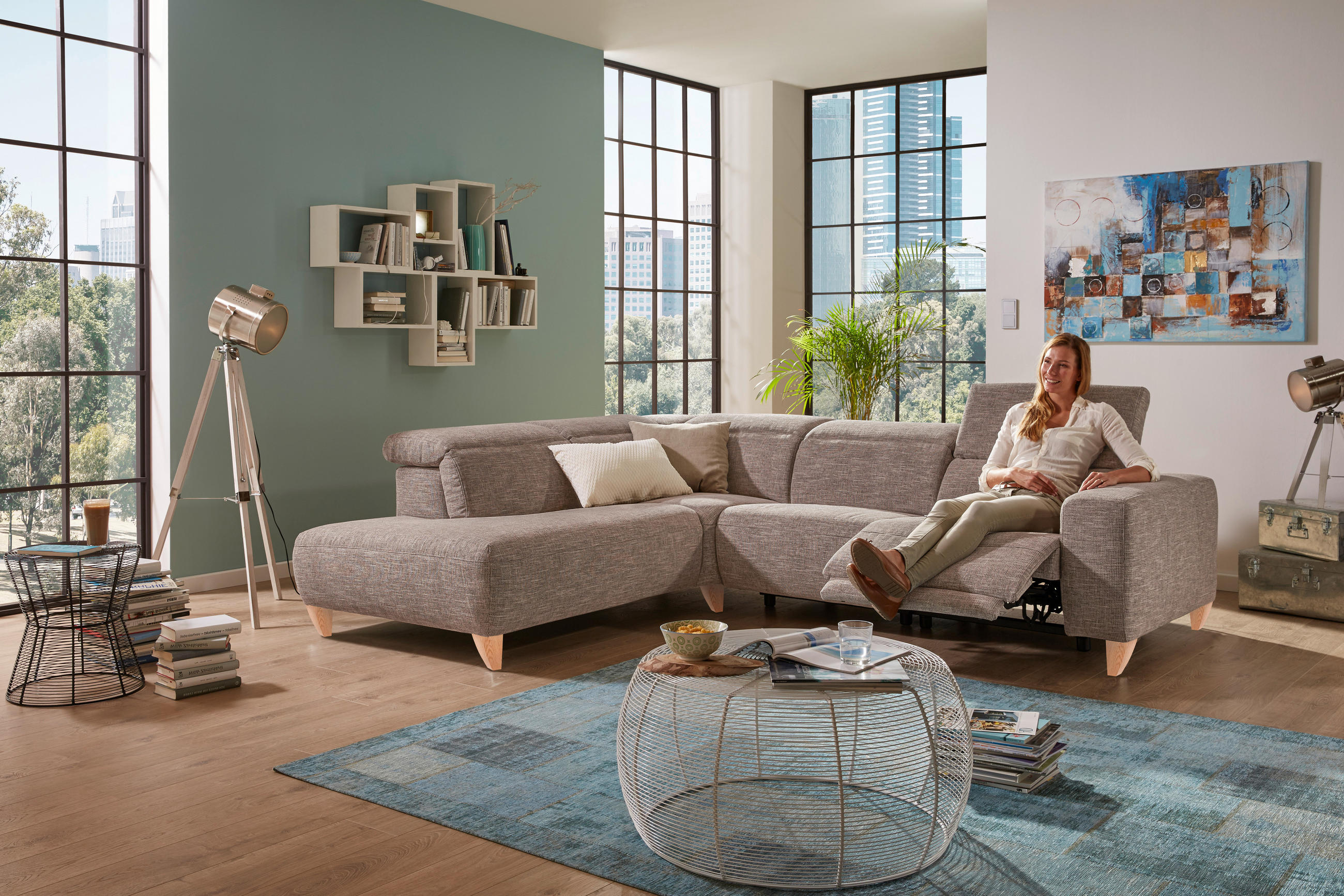 SEDEŽNA GARNITURA, siva  - siva/naravne barve, Design, tekstil/les - Pure Home Lifestyle