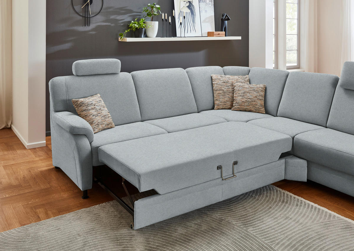 ECKSOFA Flachgewebe Grau  - Schwarz/Grau, Konventionell, Textil/Metall (269/287cm) - Beldomo System