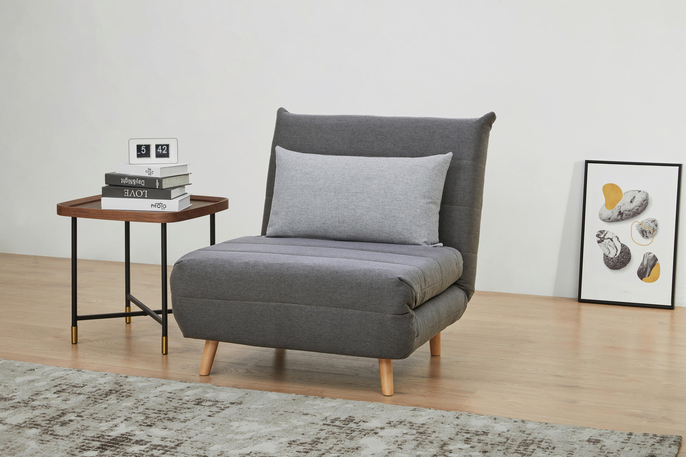 SCHLAFSESSEL Webstoff Grau, Hellgrau    - Hellgrau/Naturfarben, MODERN, Holz/Kunststoff (77/84/91cm) - Livetastic