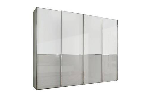 SCHWEBETÜRENSCHRANK 300/217/67 cm 4-türig Grau, Weiß  - Chromfarben/Weiß, KONVENTIONELL, Glas/Holzwerkstoff (300/217/67cm) - Novel