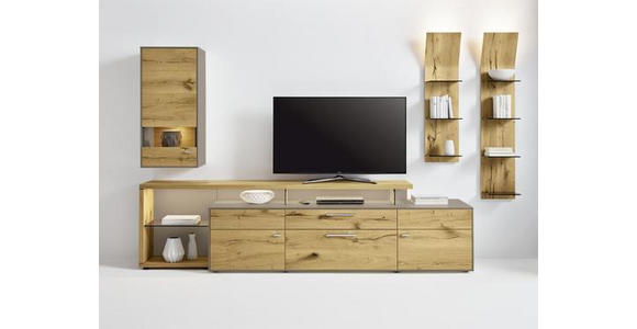 HÄNGEVITRINE in Eichefarben, Fango - Chromfarben/Fango, Design, Glas/Holz (51,4/108,2/41,2cm) - Moderano