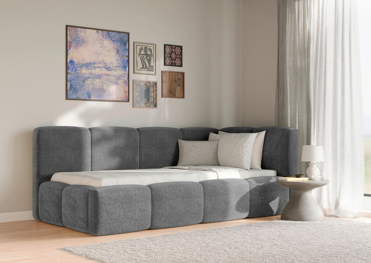 POLSTERBETT 90/200 cm,  in Anthrazit, Lattenrost, Bettkasten,  - Anthrazit/Schwarz, Design, Holz/Textil (90/200cm) - Chameo