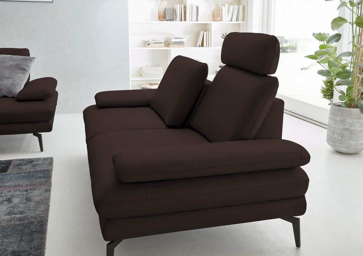 2,5-SITZER in Leder Braun  - Schwarz/Braun, Design, Leder/Metall (196/86/104cm) - Dieter Knoll