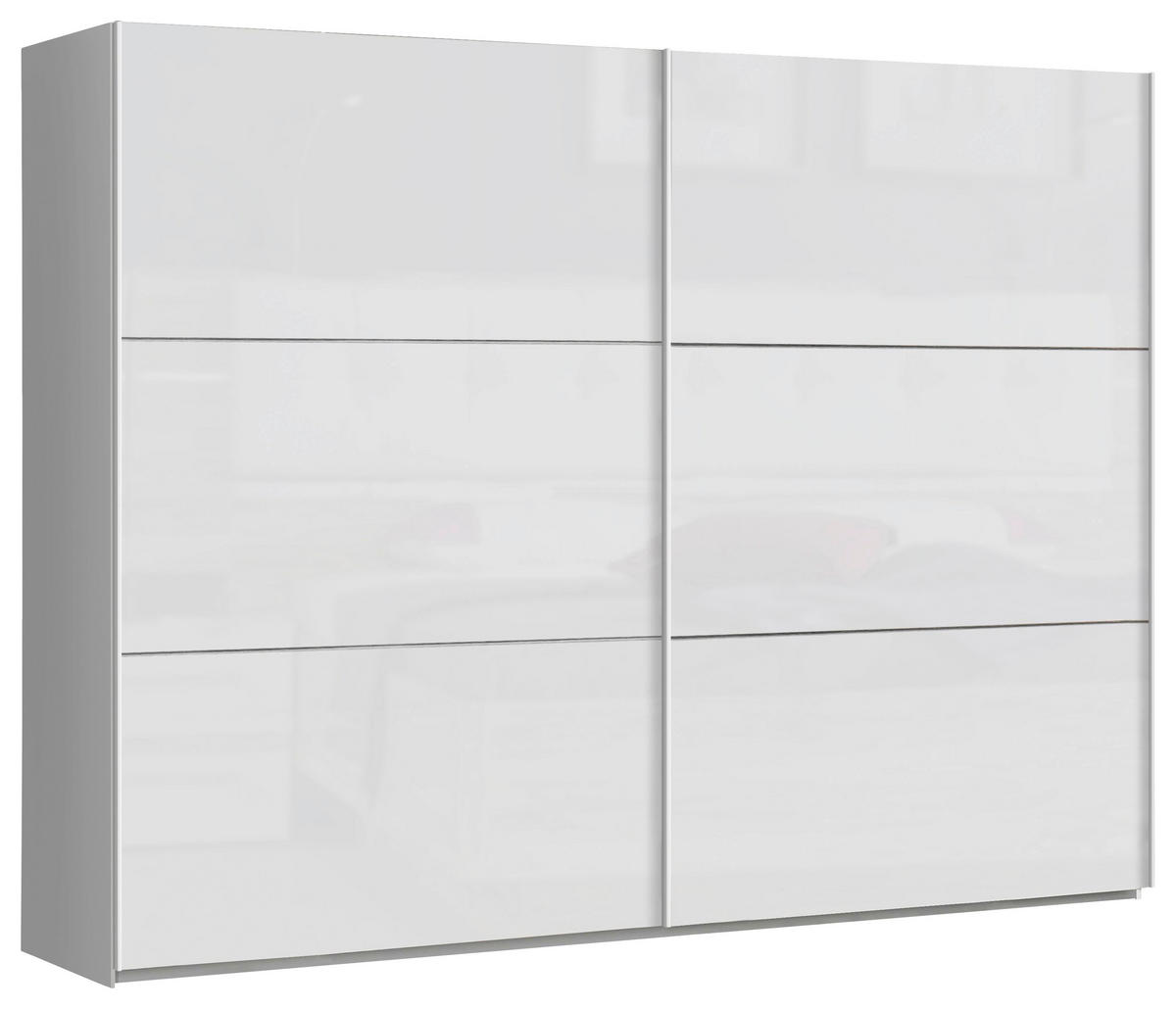 ŠAT. SKRIŇA S POSUV. DVERAMI, biela, biela s vysokým leskom, 269,9/209,7/61,2 cm - biela/biela s vysokým leskom, Design, kov/kompozitné drevo (269,9/209,7/61,2cm) - home24