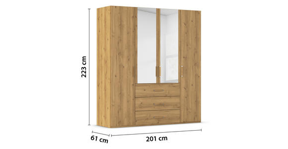 DREHTÜRENSCHRANK  in Eichefarben  - Eichefarben, Design, Glas/Holzwerkstoff (201/223/60cm) - Novel