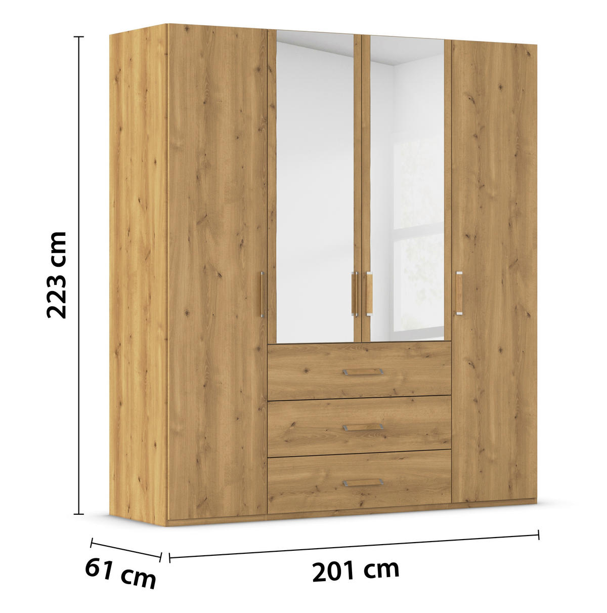 DREHTÜRENSCHRANK 201/223/60 cm 4-türig Eichefarben  - Eichefarben, Design, Glas/Holzwerkstoff (201/223/60cm) - Novel