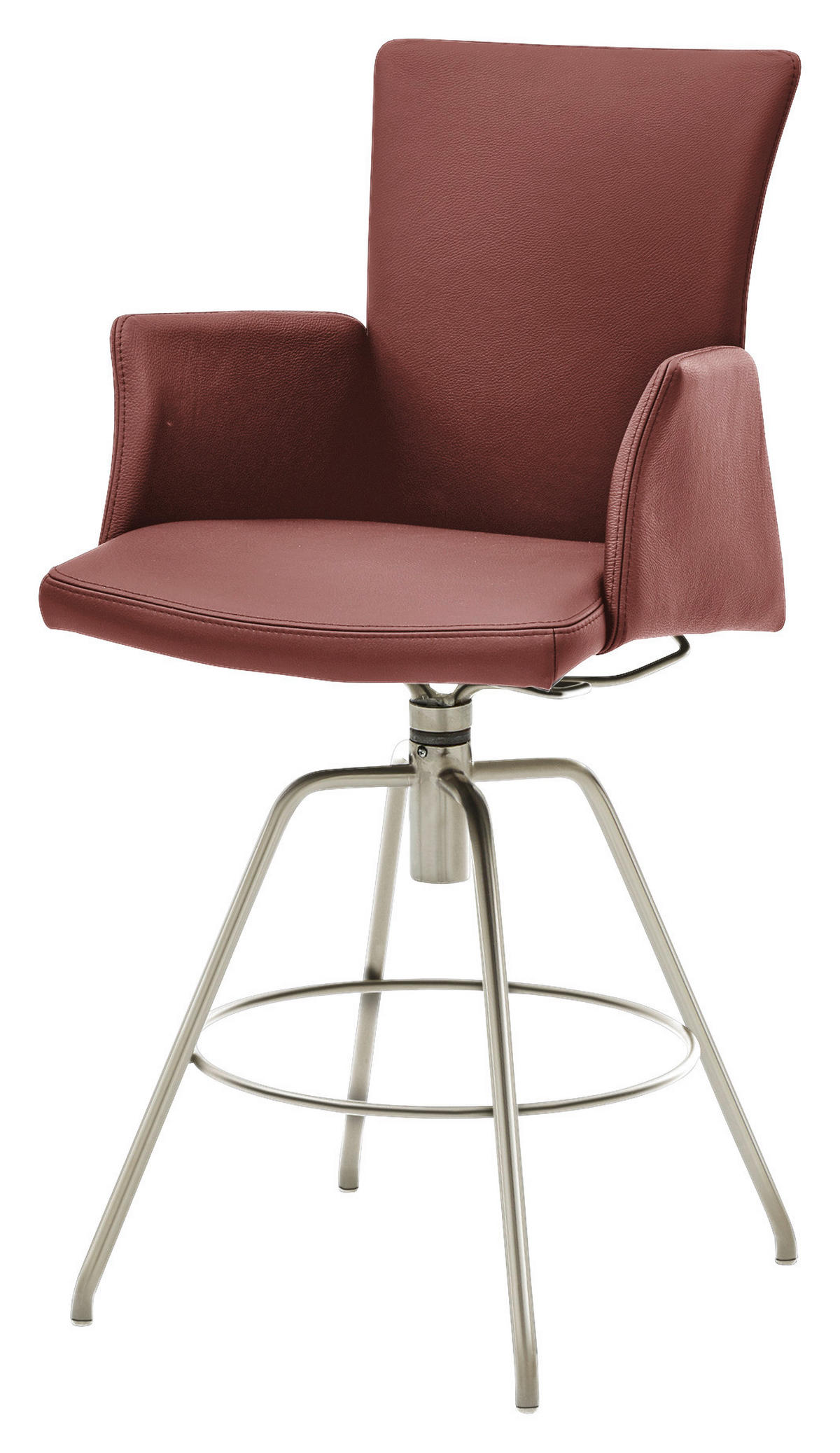 BARHOCKER Echtleder Rot Lederauswahl, Stoffauswahl, Typenauswahl, automatische Rückholfunktion  - Rot, Design, Leder/Metall (56/107/58cm) - Musterring