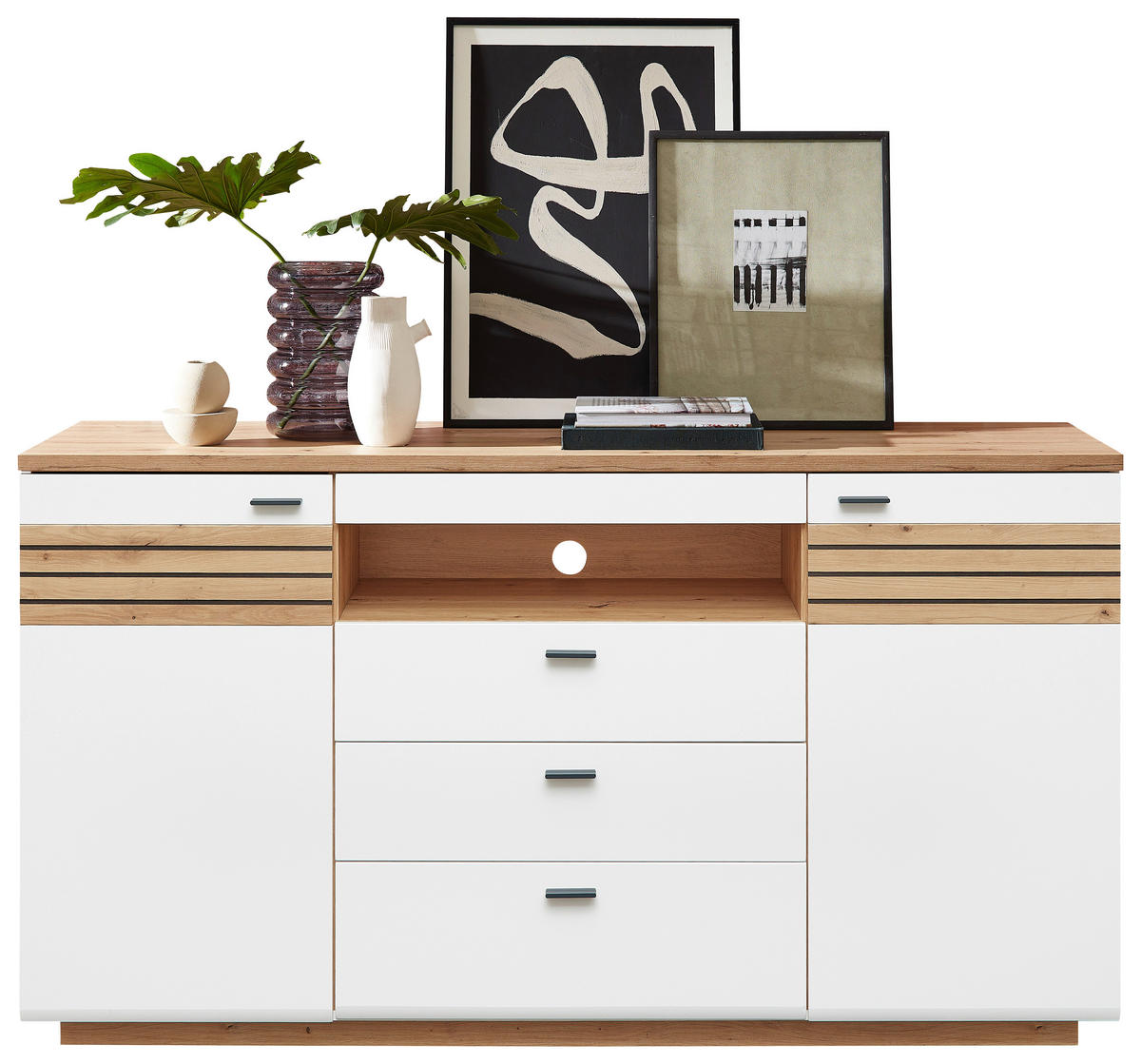 SIDEBOARD Weiss, Eiche Artisan  175/97/47 cm  - Weiss/Anthrazit, Design, Holzwerkstoff/Metall (175/97/47cm) - Stylife