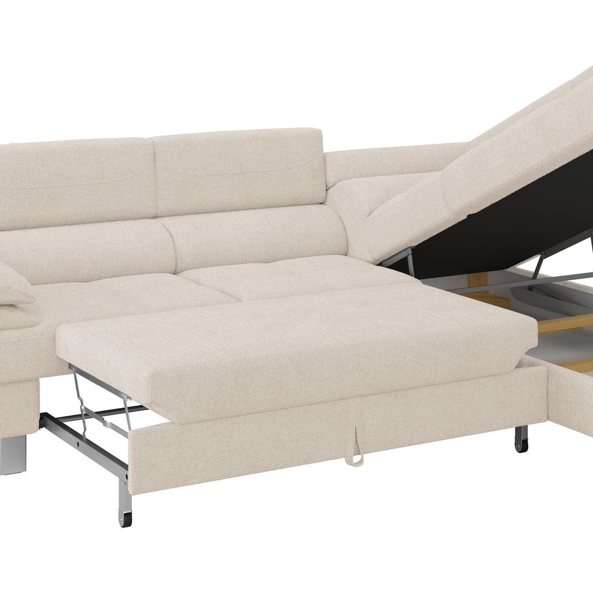 ECKSOFA in Drell Perlmutt  - Perlmutt, Modern, Textil/Metall (270/230cm) - MID.YOU