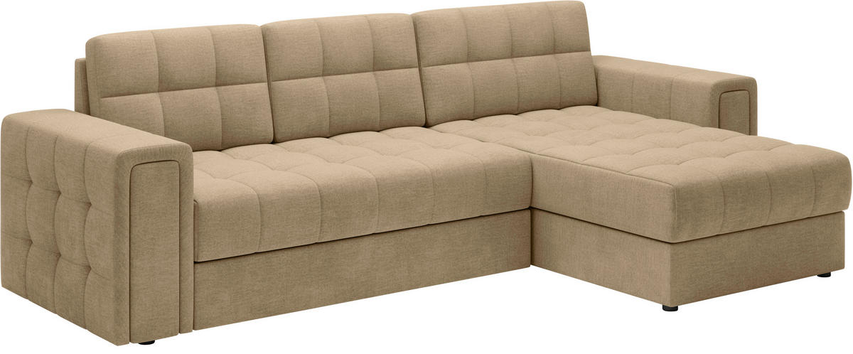 ECKSOFA Samt Hellbraun  - Hellbraun/Schwarz, Design, Kunststoff/Textil (260/150cm) - MID.YOU