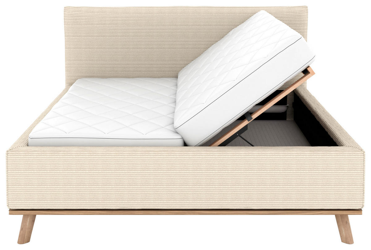 POLSTERBETT Matratze, Lattenrost, Bettkasten 180/200 cm  in Beige  - Eichefarben/Beige, Design, Holz/Textil (180/200cm) - Musterring