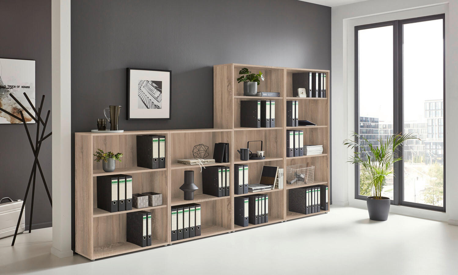 AKTENREGAL 337,6/185,6/33 cm  - Silberfarben/Sonoma Eiche, MODERN, Holzwerkstoff (337,6/185,6/33cm) - MID.YOU