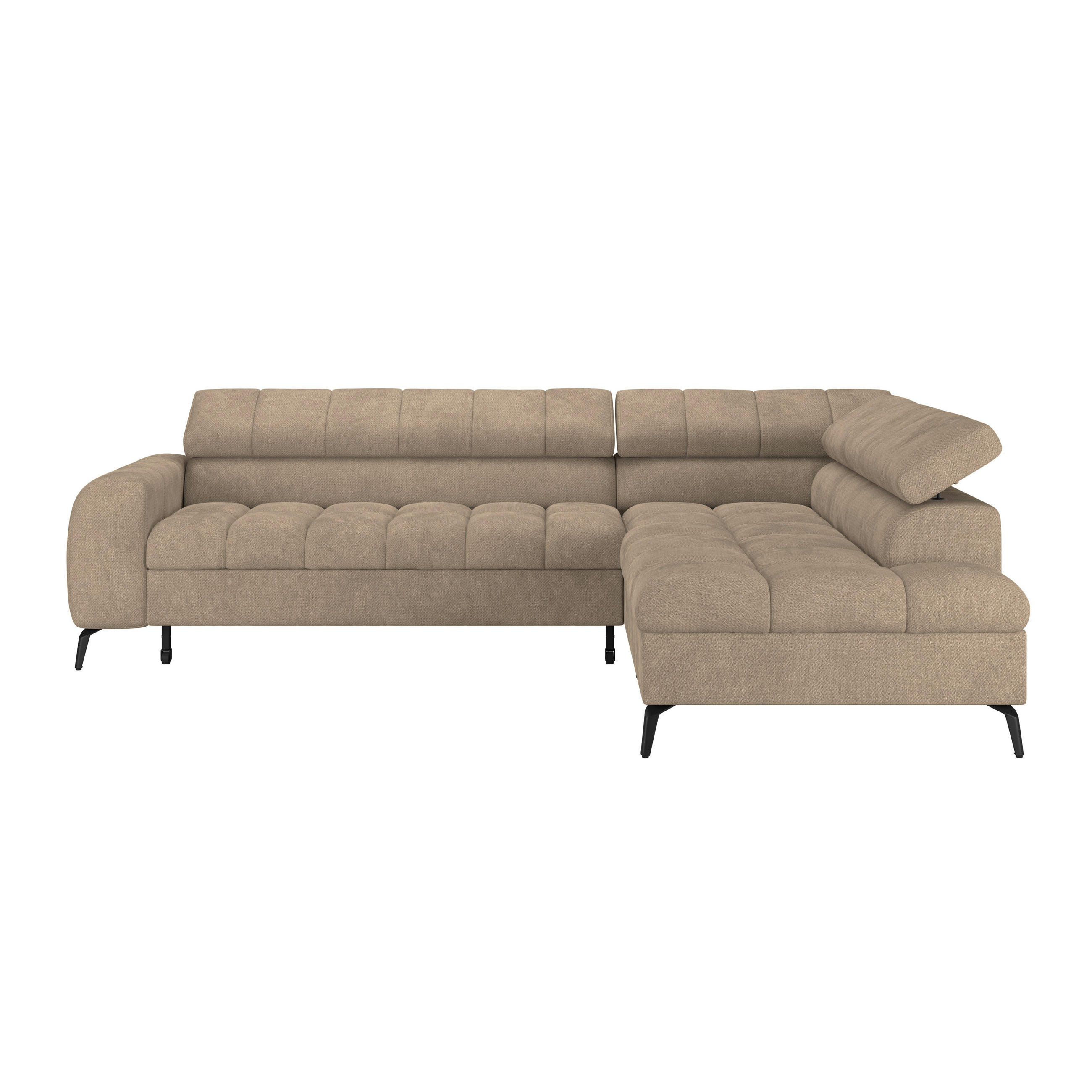 ECKSOFA Beige Bettkasten, Rücken echt, Kopfteilverstellung  - Beige/Schwarz, Trend, Kunststoff/Textil (261/203cm) - Livetastic