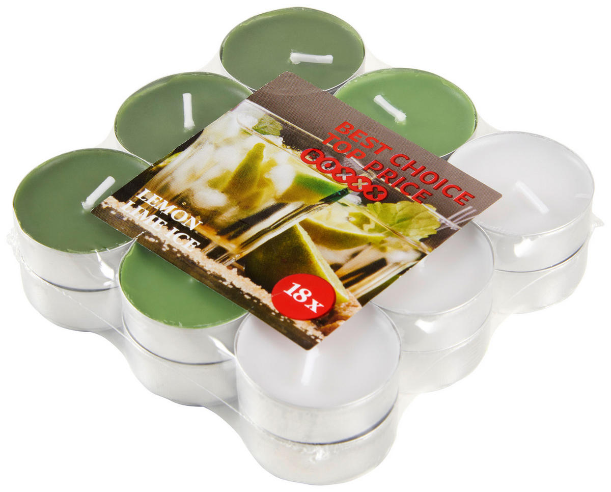 SADA ČAJOVÝCH SVIEČOK 18 kus zelený čaj 18 kus - biela/zelená, Basics, kov (3cm) - Boxxx