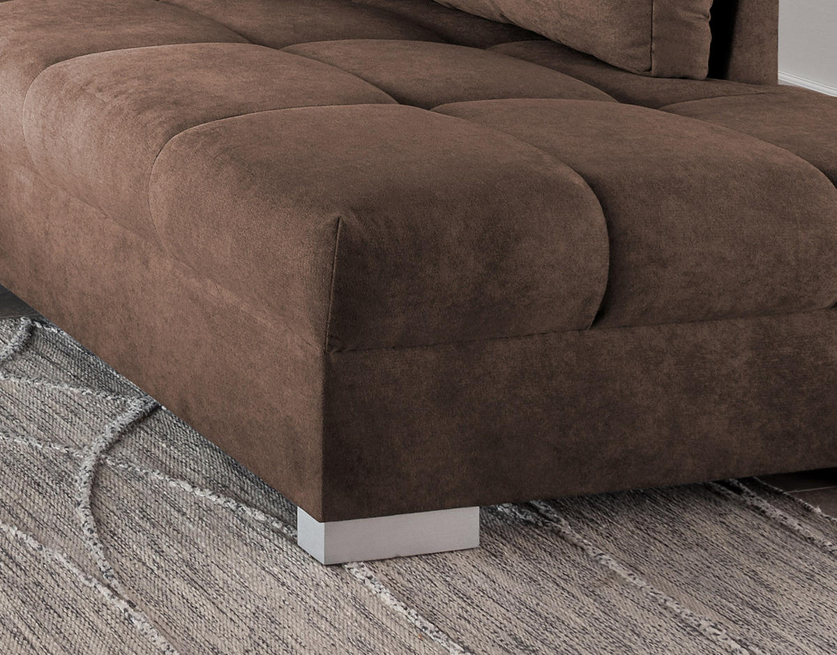 ECKSCHLAFSOFA in Braun Textil   - Silberfarben/Braun, Design, Holz/Textil (298/202cm) - MID.YOU