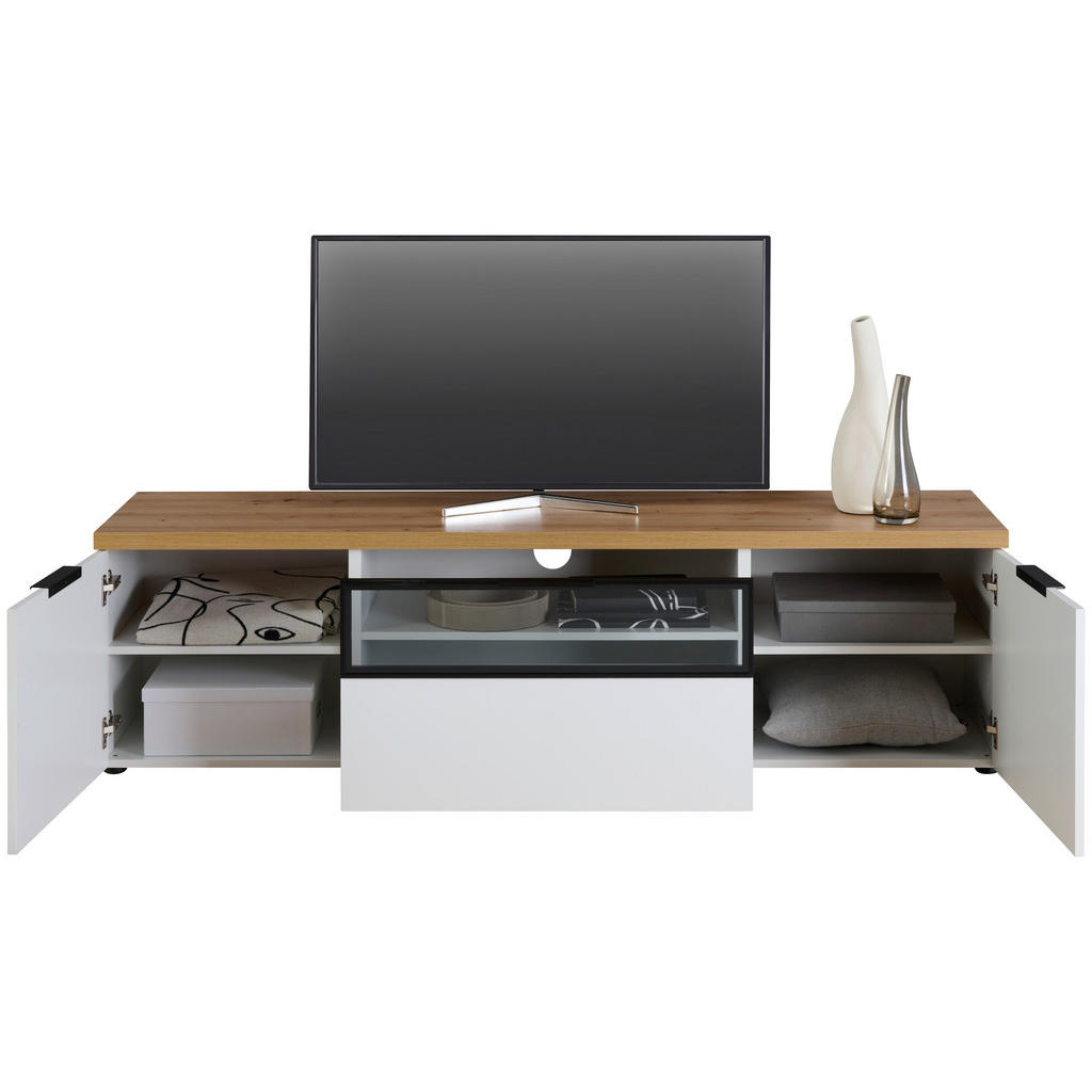 Thumbnail - Stylife Lowboard, Weiß, Eiche Artisan, Metall, 3 Fächer, 1 Schublade(n) Schubladen, 180x50x43 cm, Beimöbel erhältlich, s...