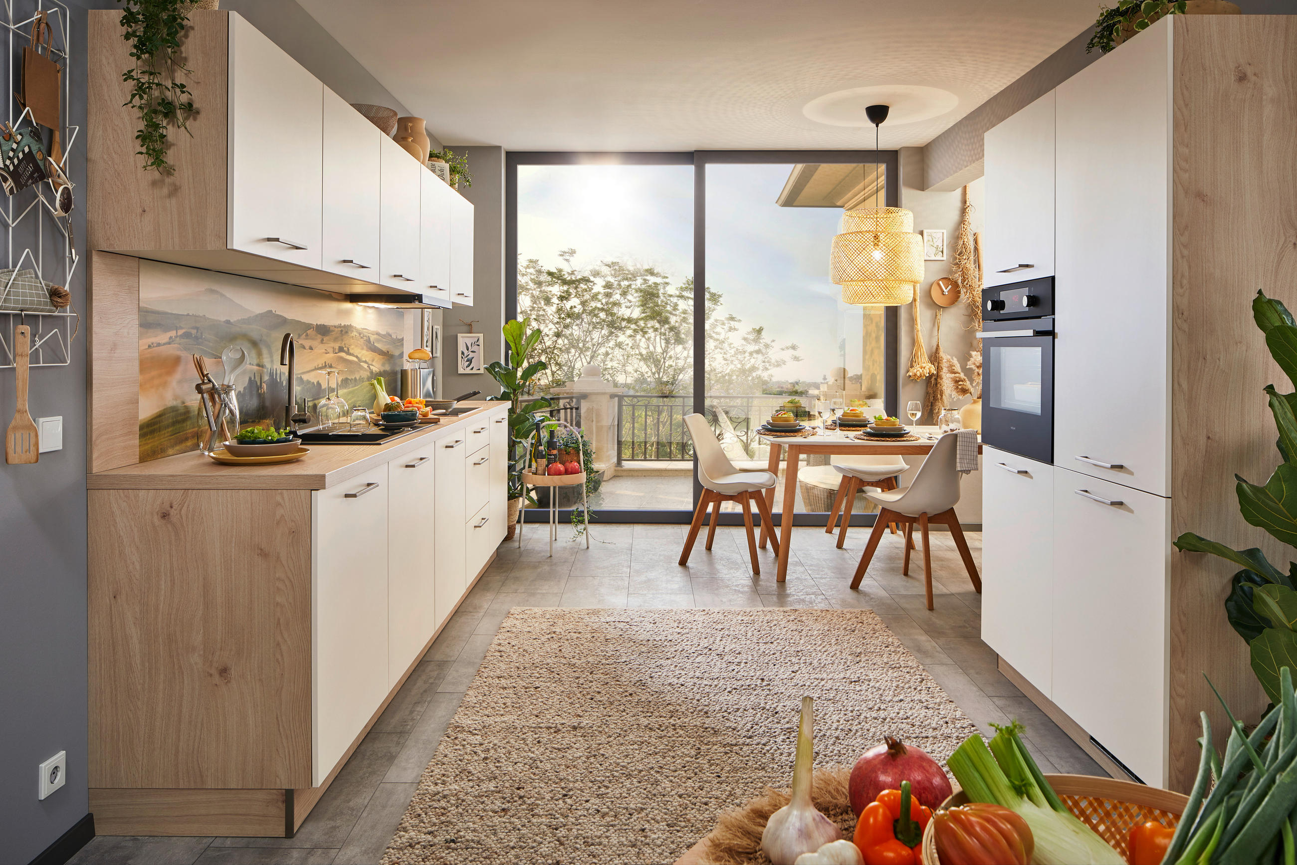 KÜCHENLEERBLOCK 300 cm   in Eichefarben, Magnolie  - Edelstahlfarben/Eichefarben, KONVENTIONELL, Holzwerkstoff/Metall (300cm) - Welnova