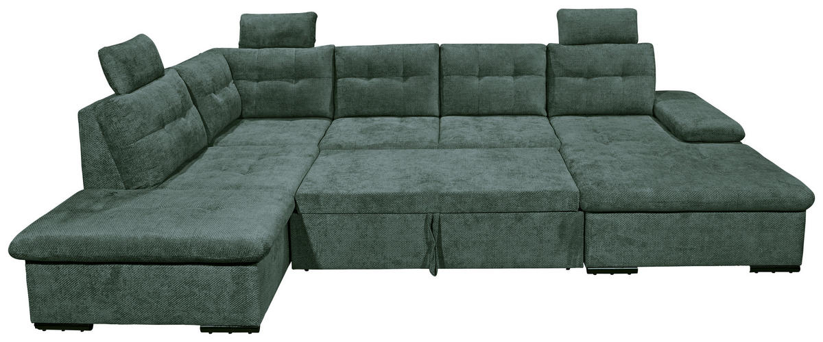 WOHNLANDSCHAFT RONDA Dunkelgrün Webstoff  - Dunkelgrün/Schwarz, Basics, Kunststoff/Textil (218/324/170cm) - Livetastic