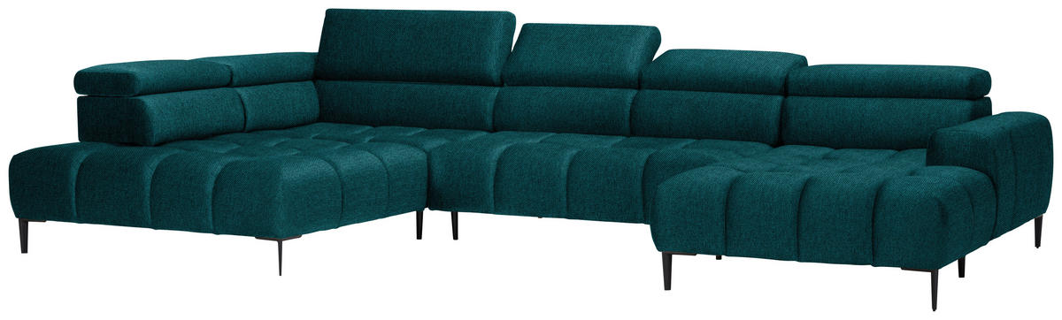 WOHNLANDSCHAFT in Webstoff Petrol  - Petrol/Schwarz, Design, Textil/Metall (216/385/177cm) - Welnova