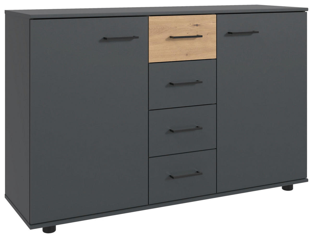 KOMMODE , 130/83/41 cm, 4 Schublade(n)  - Schwarz/Graphitfarben, KONVENTIONELL, Holzwerkstoff/Kunststoff (130/83/41cm) - Carryhome