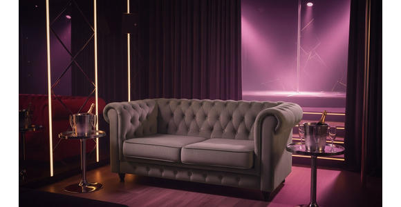 CHESTERFIELD-SOFA  in Samt Grau, Schwarz  - Schwarz/Grau, Trend, Holz/Textil (165/73/87cm) - Xora