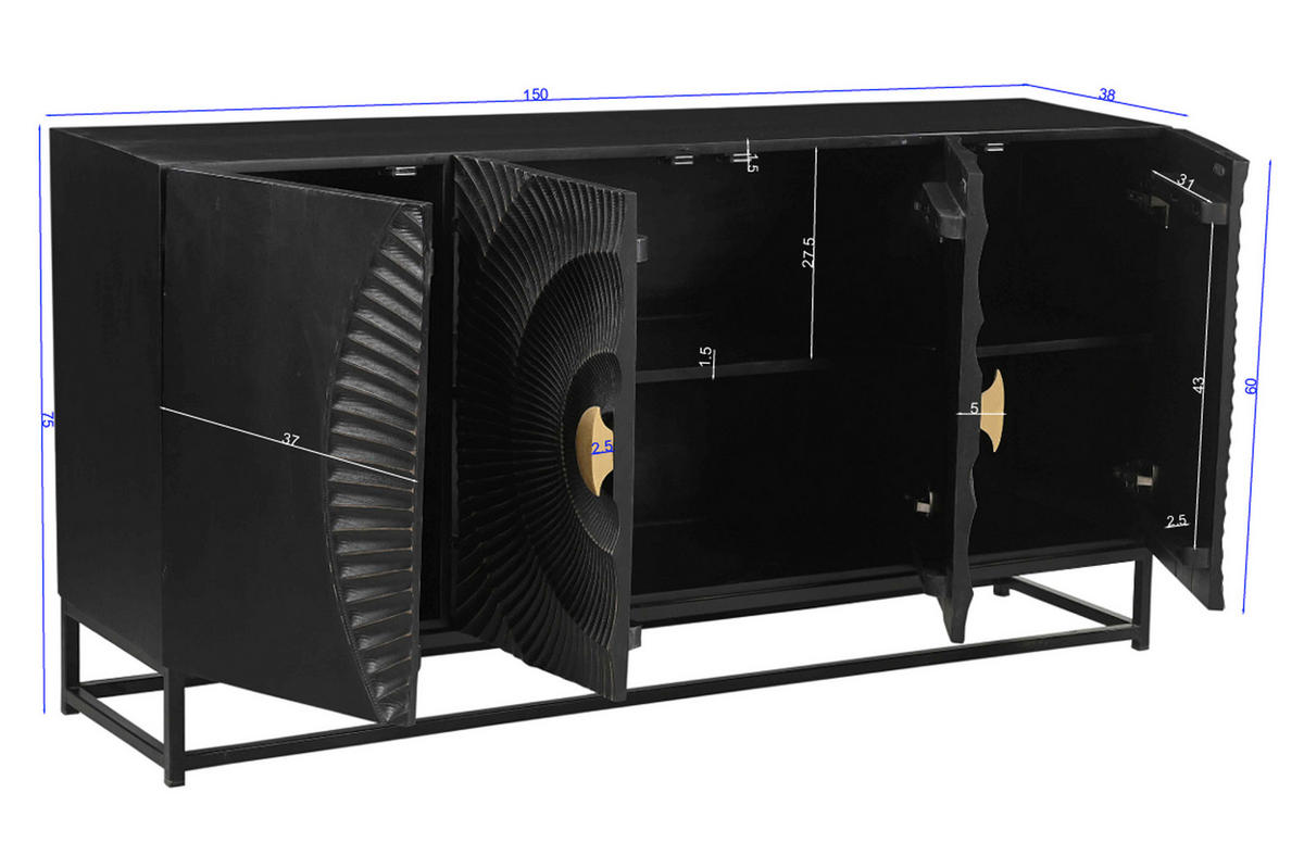 SIDEBOARD 150/75/38 cm  - Goldfarben/Schwarz, Design, Holz/Metall (150/75/38cm) - MID.YOU