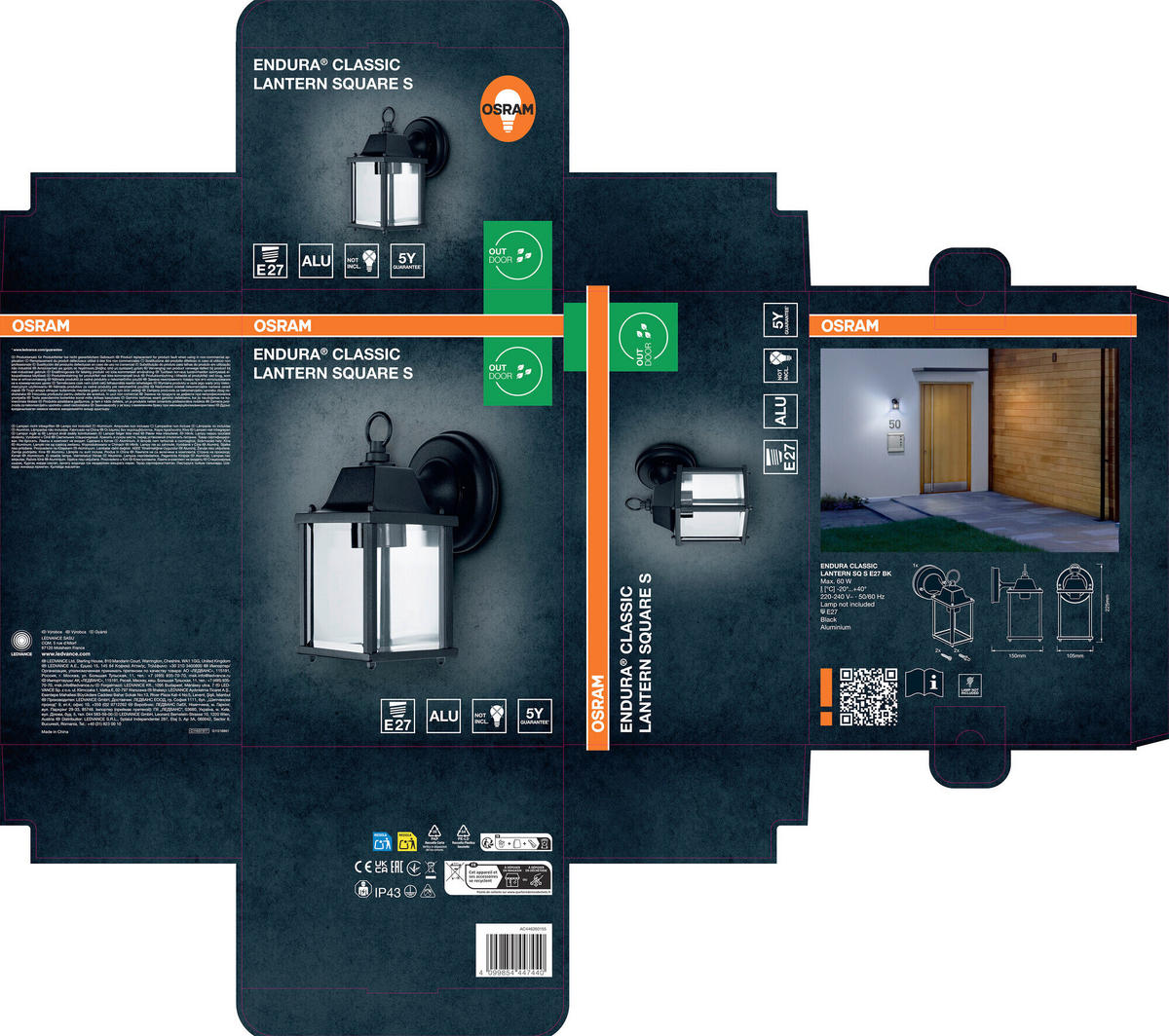 AUßENLEUCHTE 10,5/15/22,5 cm   - Schwarz, Basics, Metall (10,5/15/22,5cm) - Osram