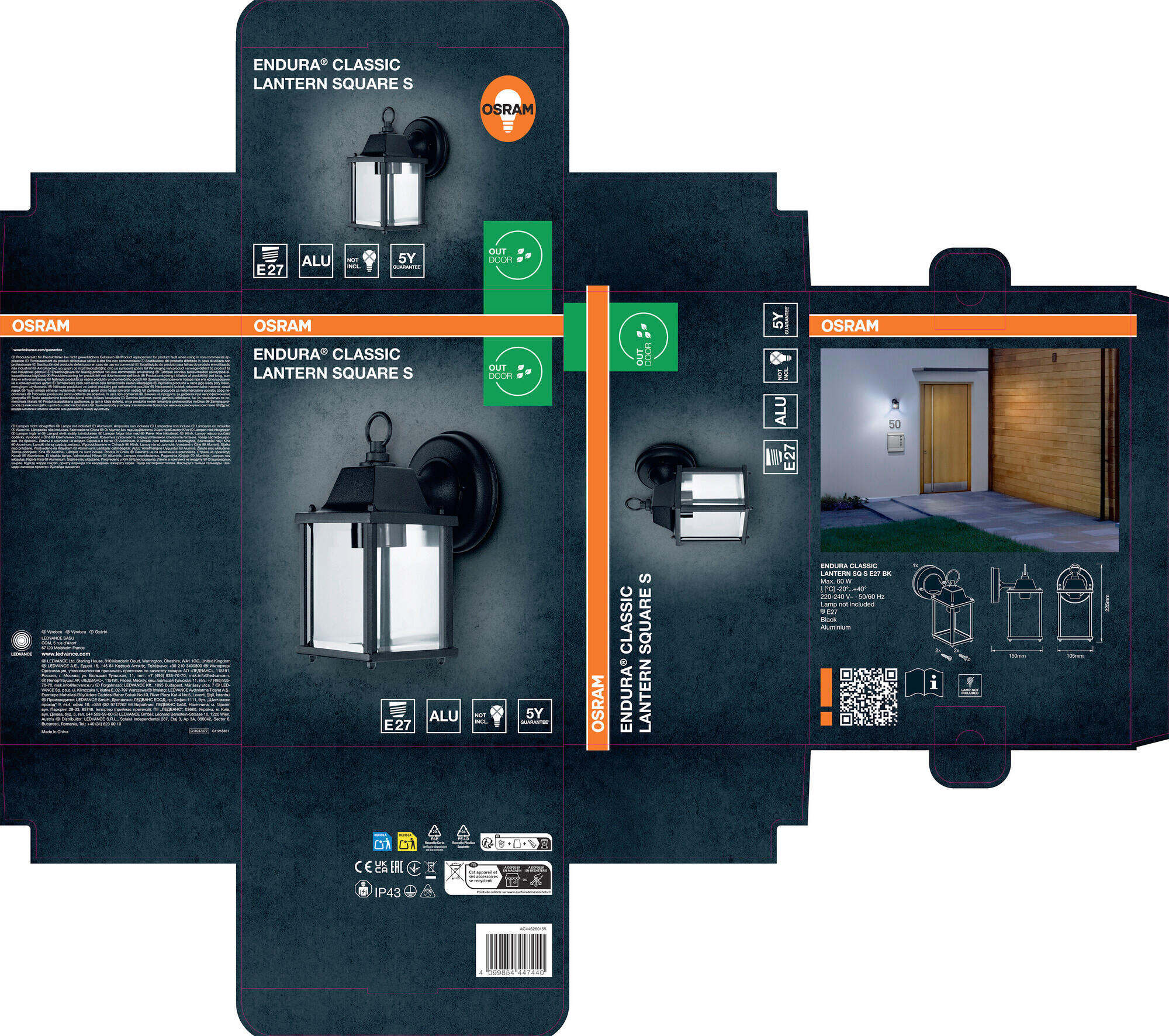 Thumbnail - Osram AUßENLEUCHTE, Schwarz, Metall, 15x22.5x10.5 cm, Lampen & Leuchten, Außenbeleuchtung, Außenleuchten